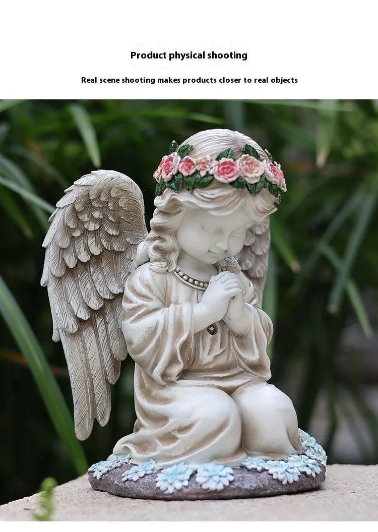 Resin Prayer Angel Solar Energy Outdoor Yard Lamp – Busting Finds