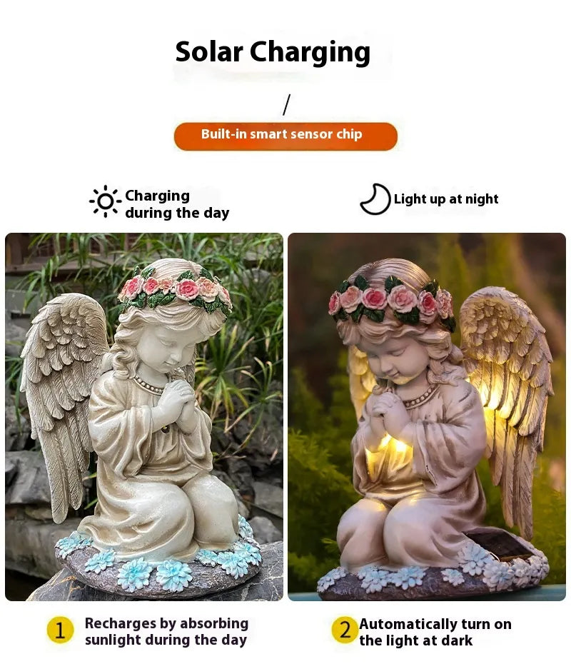 Resin Prayer Angel Solar Energy Outdoor Yard Lamp – Busting Finds
